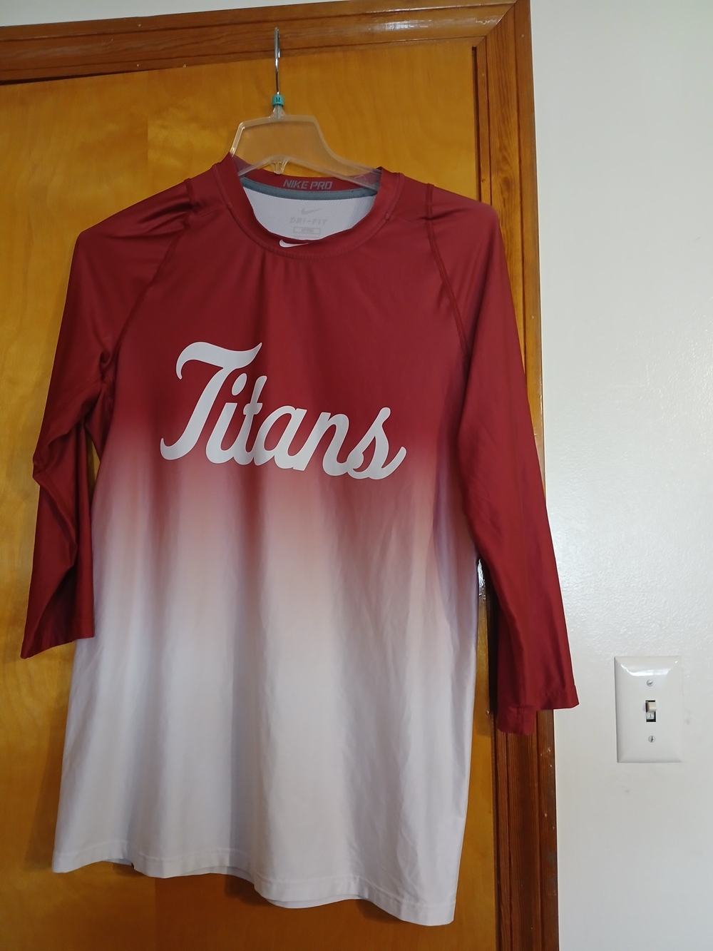 Nike Pro Kids 'Titans' Maroon and White Long Sleeve Shirt